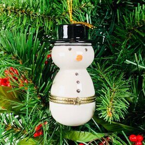Tall Snowman Porcelain Hinged Surprise Gift Trinket Box Christmas Ornament